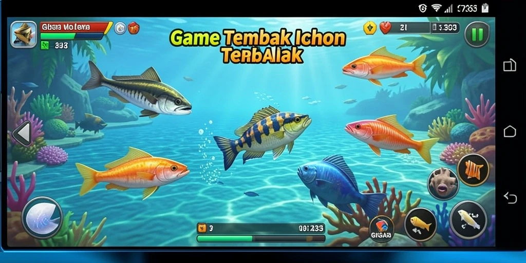 Tampilan gameplay GIGA33 dengan ikan-ikan berwarna-warni.