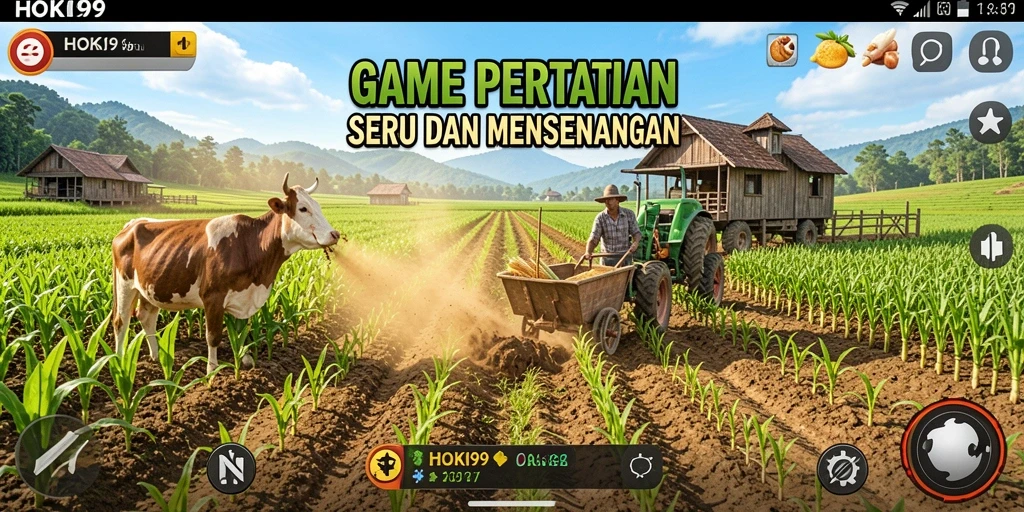 Screenshot gameplay HOKI99 menampilkan aktivitas bertani yang seru.
