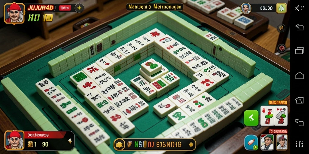 Tampilan gameplay JUJUR4D dengan ubin Mahjong yang berwarna-warni.
