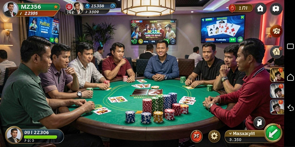 Tampilan utama gameplay MZ356 dengan suasana Poker yang mendebarkan.