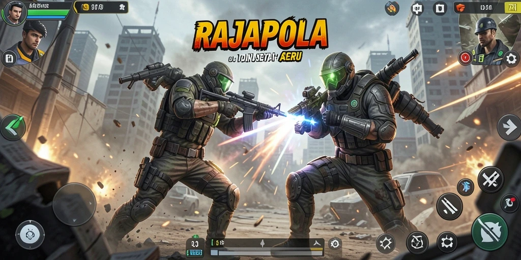 Tampilan seru gameplay RAJAPOLA dengan pertarungan mendebarkan.